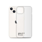 Coque iPhone 13, texte noir, à côté du téléphone : « gen Z ? for sure. »