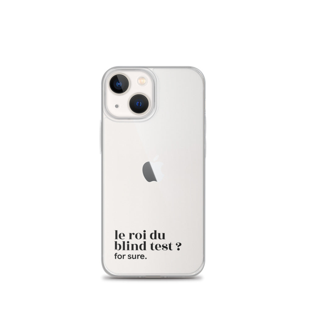 Coque iPhone 13 mini, texte noir : « le roi du blind test ? for sure. »