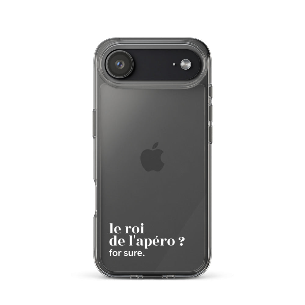 Coque iPhone 17 Air, texte blanc : « le roi de l'apéro ? for sure. »