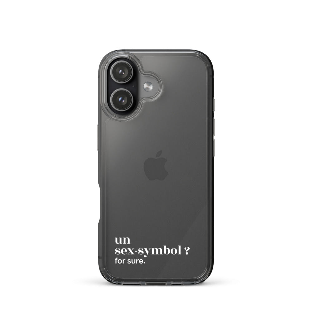 Coque iPhone 17, texte blanc : « un sex-symbol ? for sure. »