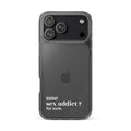 Coque iPhone 17 Pro Max, texte blanc : « une sex addict ? for sure. »