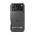 Coque iPhone 17 Pro Max, texte blanc : « millennial ? for sure. »