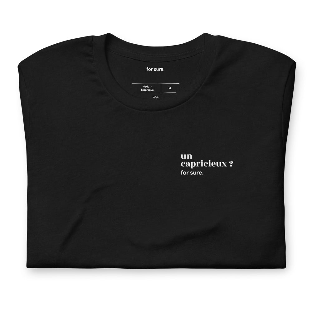 T-shirt noir « un capricieux ? for sure. », plié