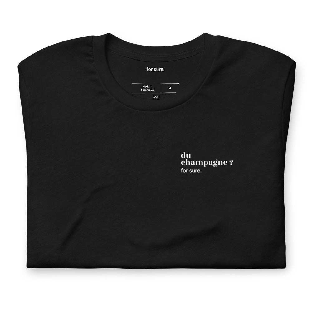 T-shirt noir « du champagne ? for sure. », plié