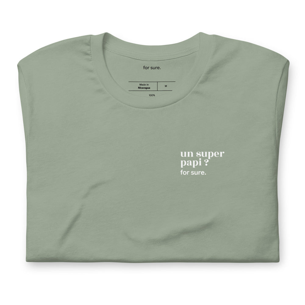 T-shirt kaki « un super papi ? for sure. », plié
