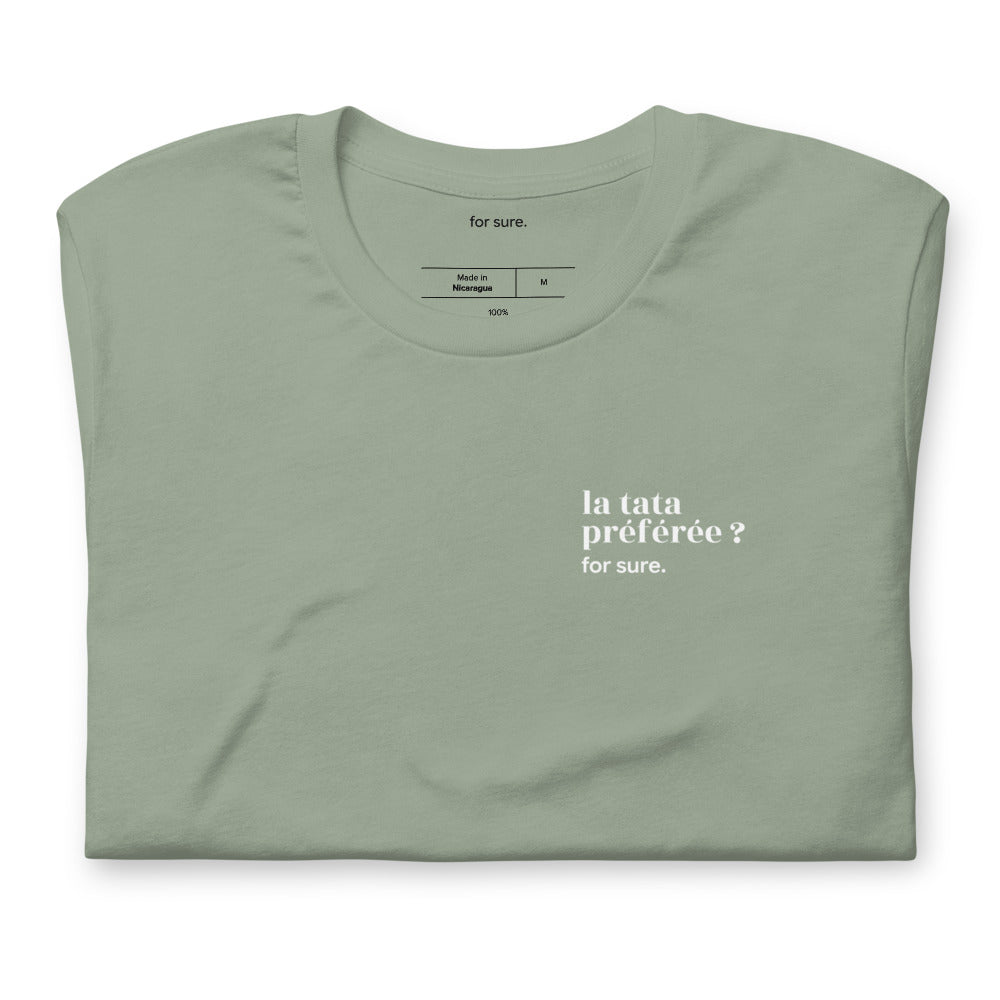 T-shirt kaki « la tata préférée ? for sure. », plié