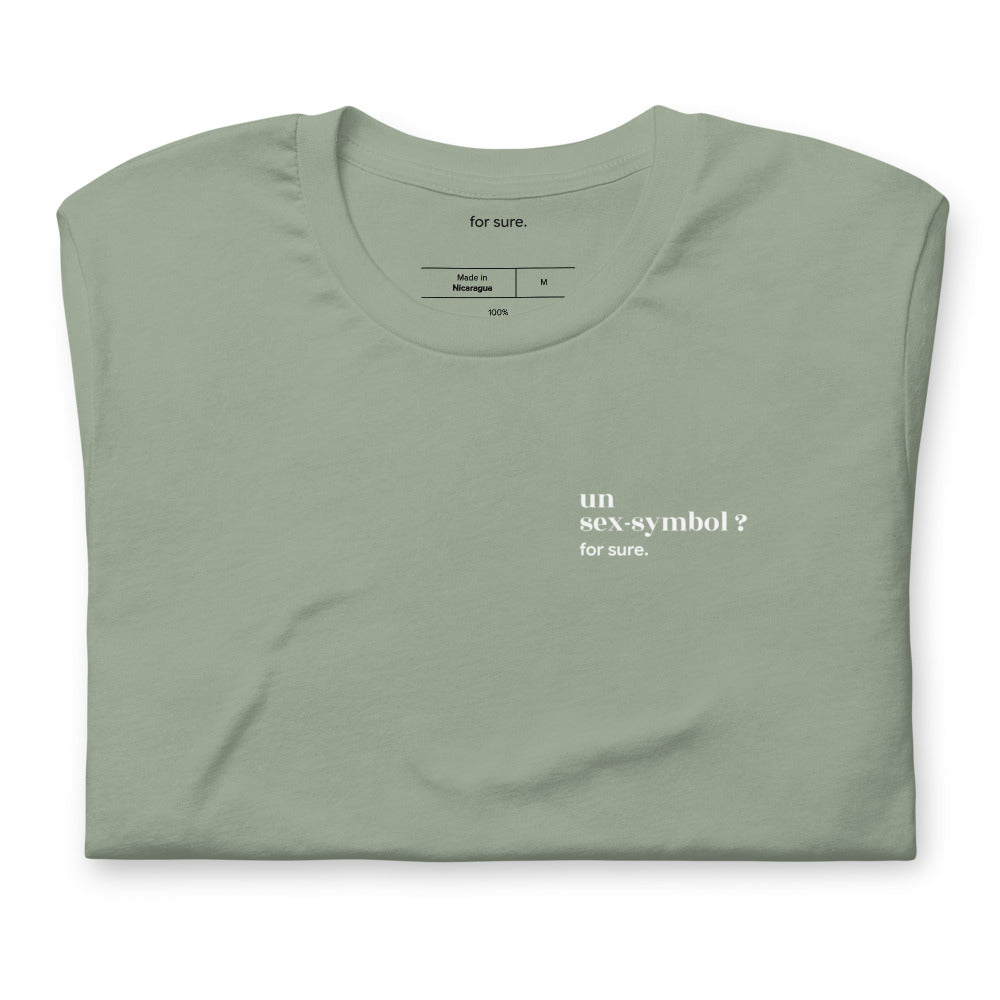 T-shirt kaki « un sex-symbol ? for sure. », plié