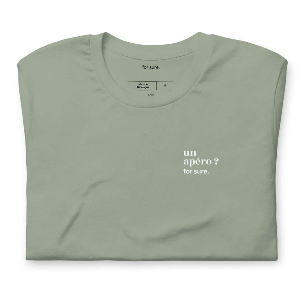 T-shirt kaki « un apéro ? for sure. », plié