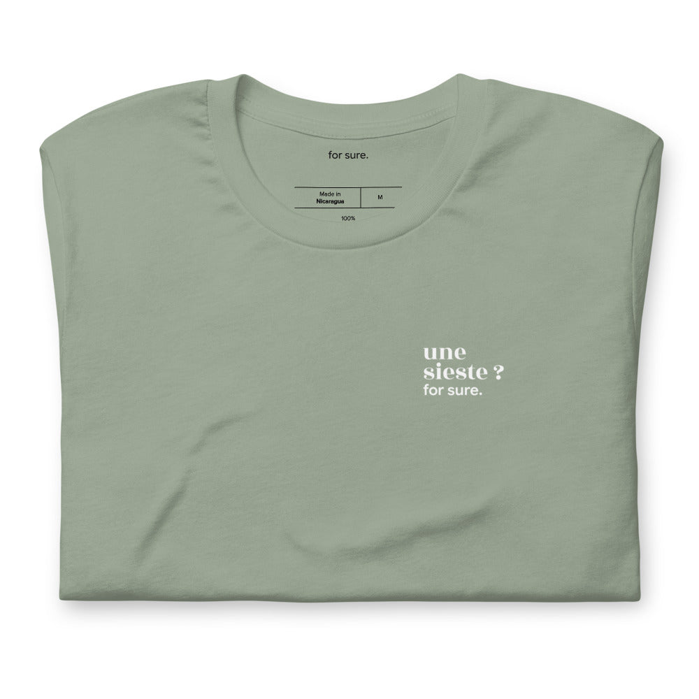 T-shirt kaki « une sieste ? for sure. », plié