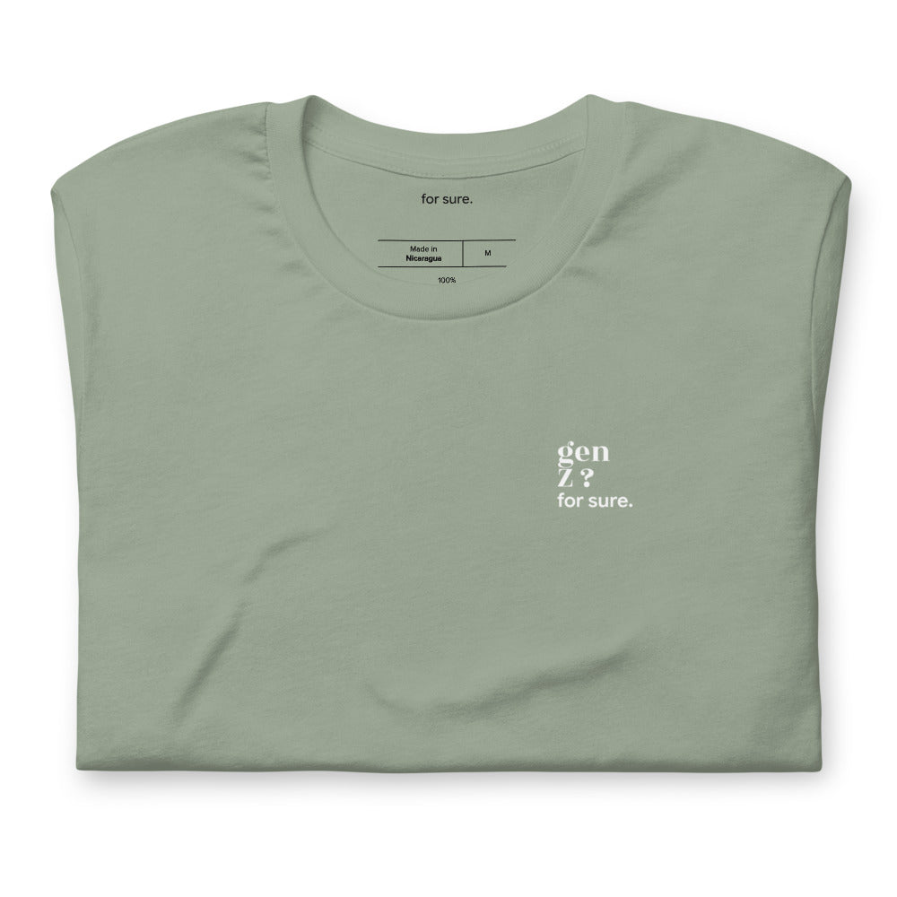 T-shirt kaki « gen Z ? for sure. », plié