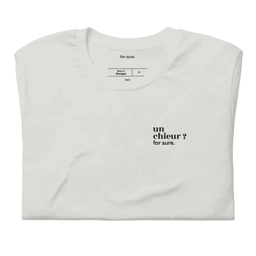T-shirt gris « un chieur ? for sure. », plié