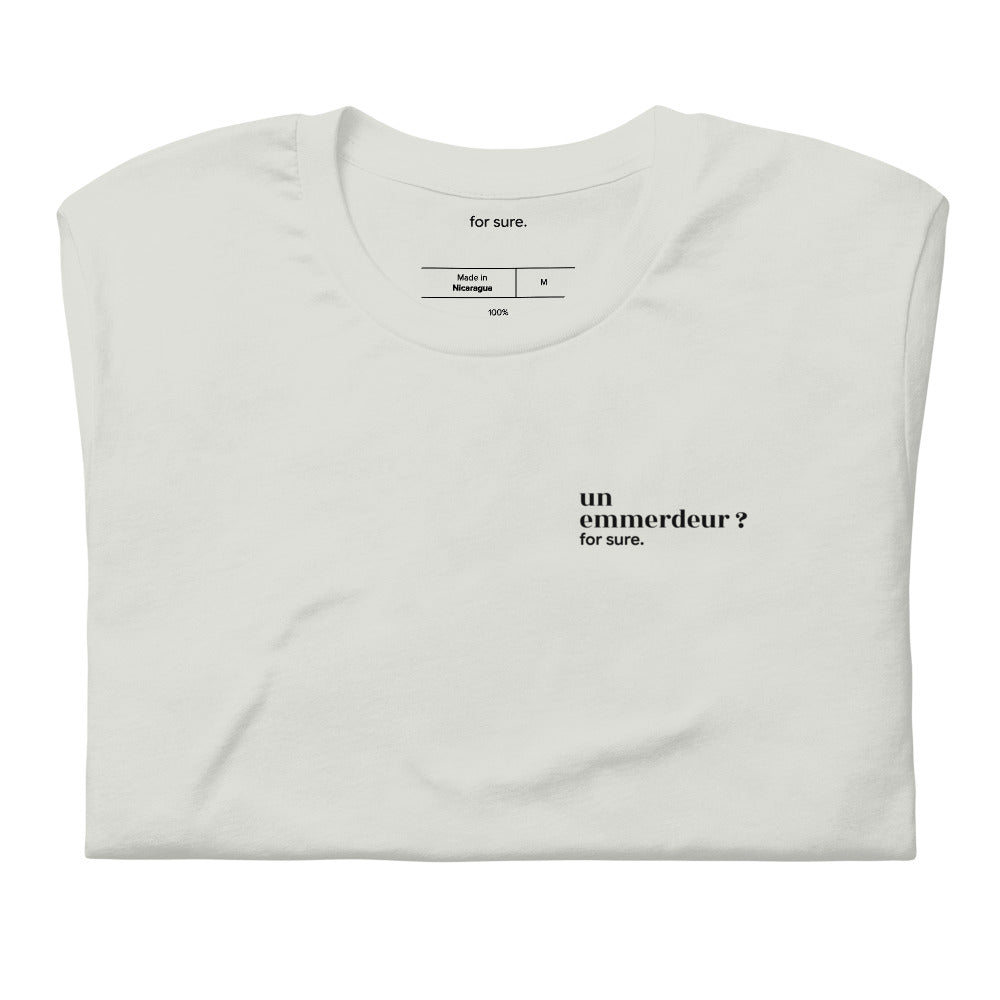 T-shirt gris « un emmerdeur ? for sure. », plié
