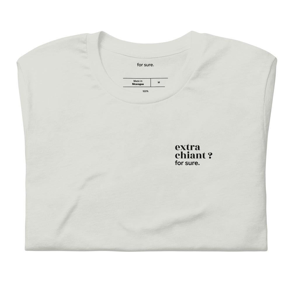 T-shirt gris « extra chiant ? for sure. », plié