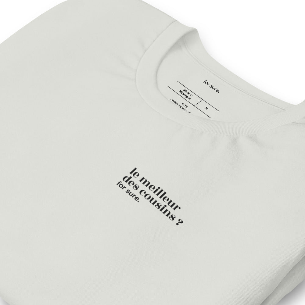 T-shirt gris « le meilleur des cousins ? for sure. », vue en biais