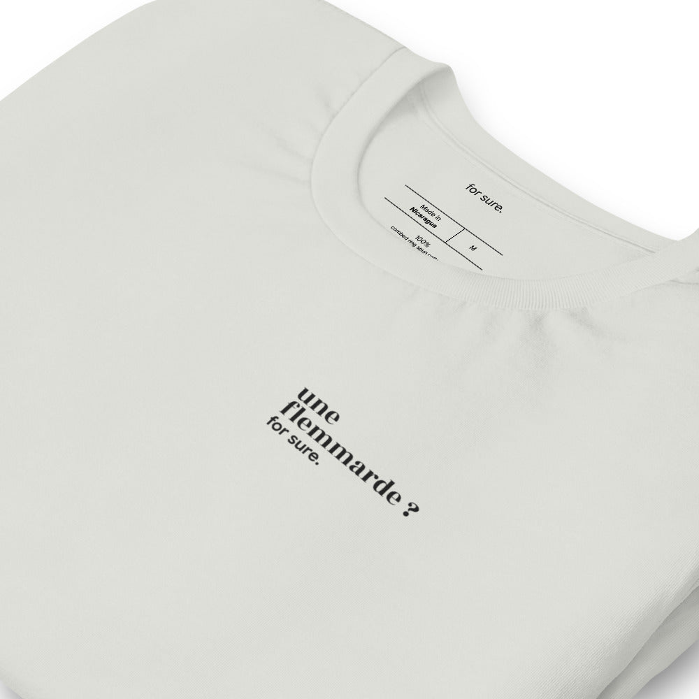T-shirt gris « une flemmarde ? for sure. », vue en biais