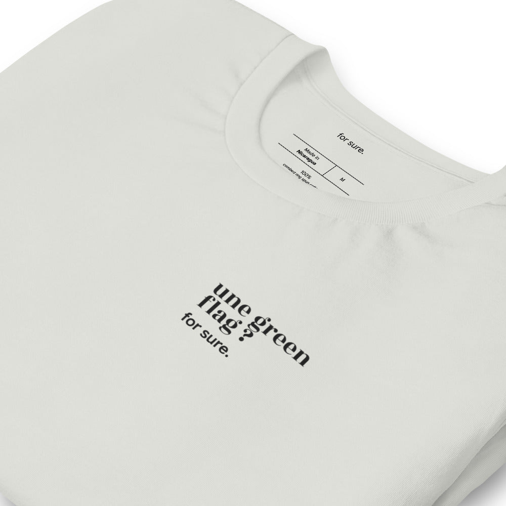 T-shirt gris « une green flag ? for sure. », vue en biais