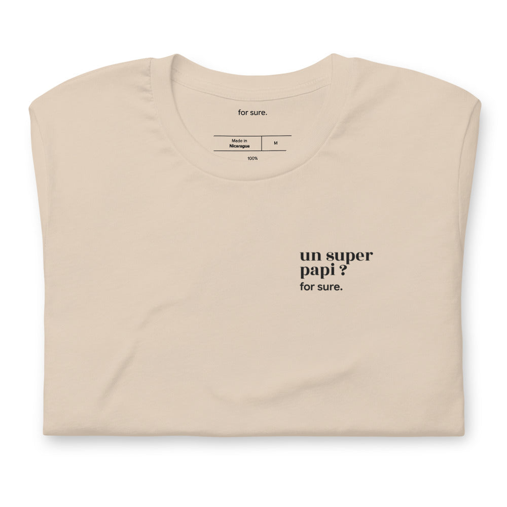 T-shirt beige « un super papi ? for sure. », plié