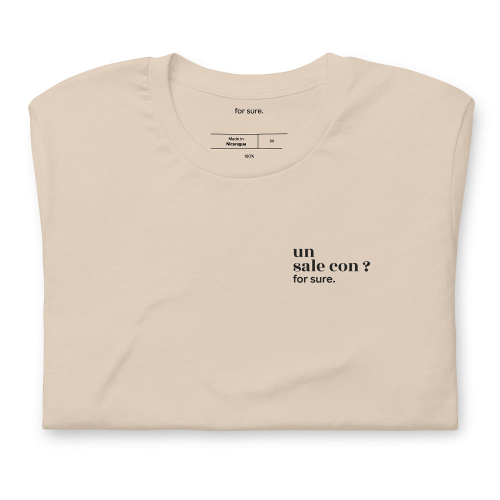 T-shirt beige « un sale con ? for sure. », plié