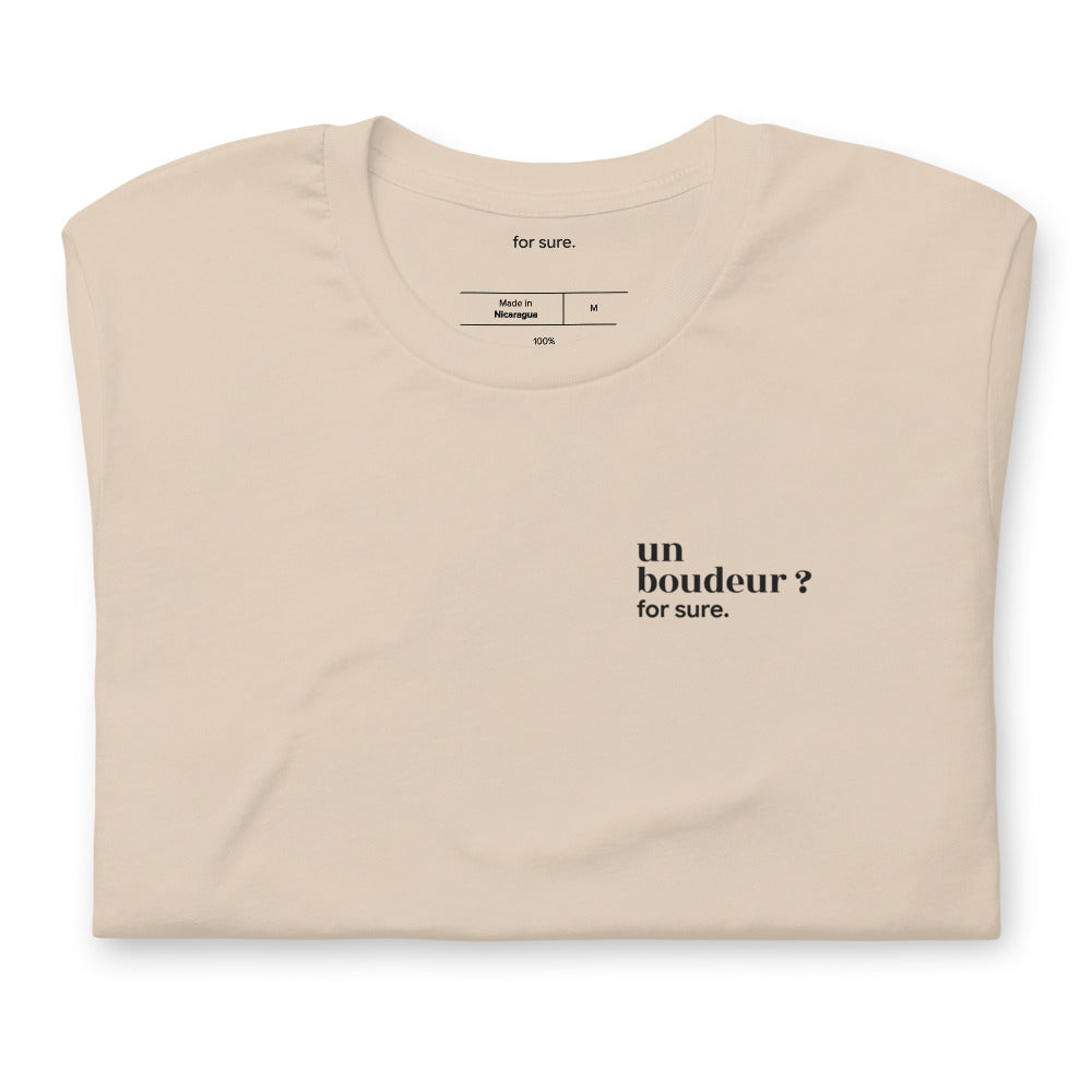 T-shirt beige « un boudeur ? for sure. », plié