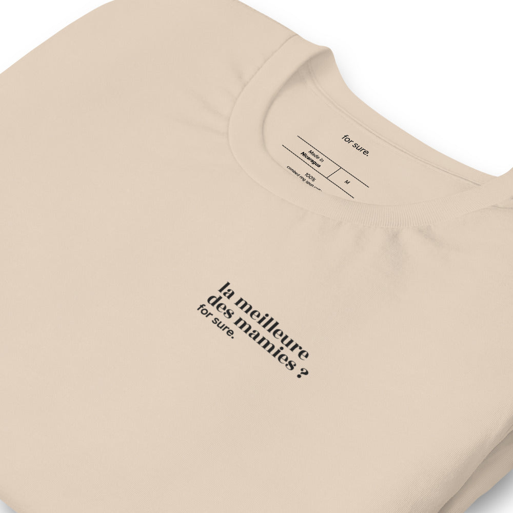 T-shirt beige « la meilleure des mamies ? for sure. », vue en biais