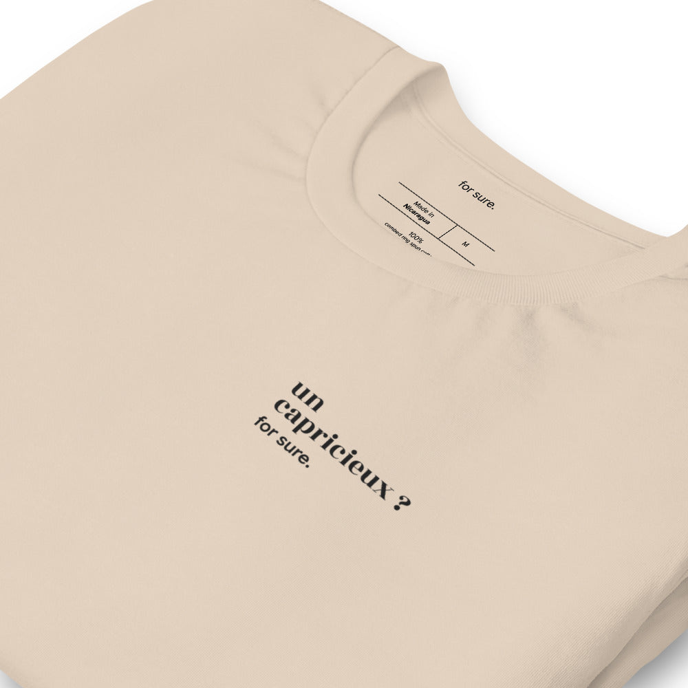 T-shirt beige « un capricieux ? for sure. », vue en biais