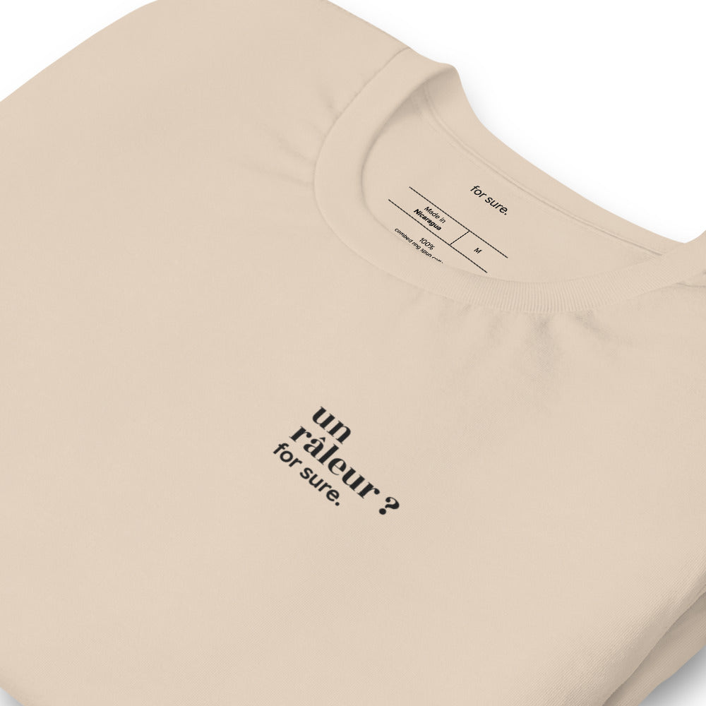 T-shirt beige « un râleur ? for sure. », vue en biais