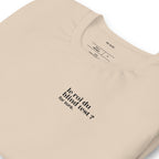 T-shirt beige « le roi du blind test ? for sure. », vue en biais
