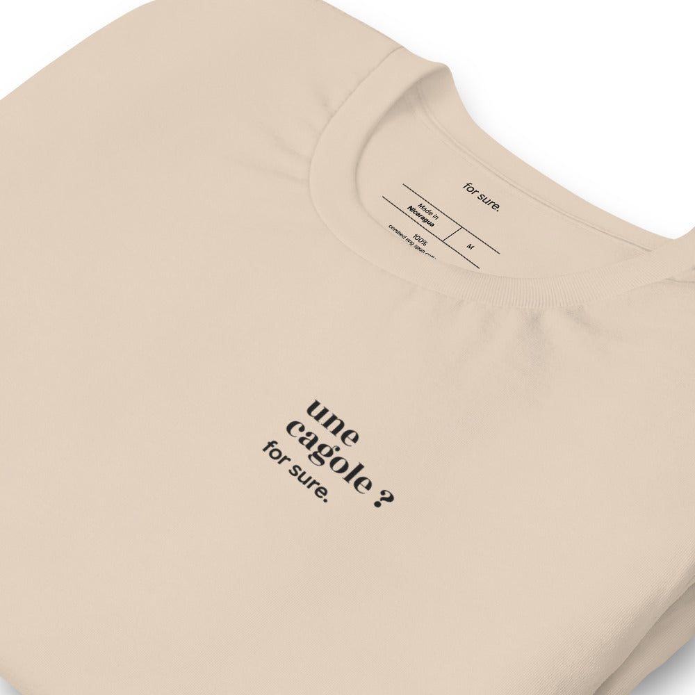 T-shirt beige « une cagole ? for sure. », vue en biais