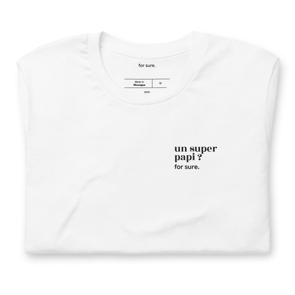 T-shirt blanc « un super papi ? for sure. », plié