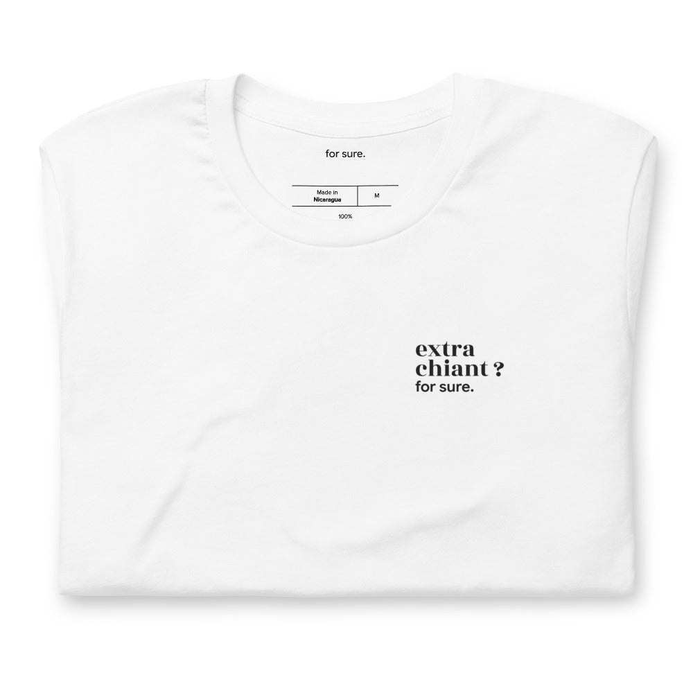 T-shirt blanc « extra chiant ? for sure. », plié