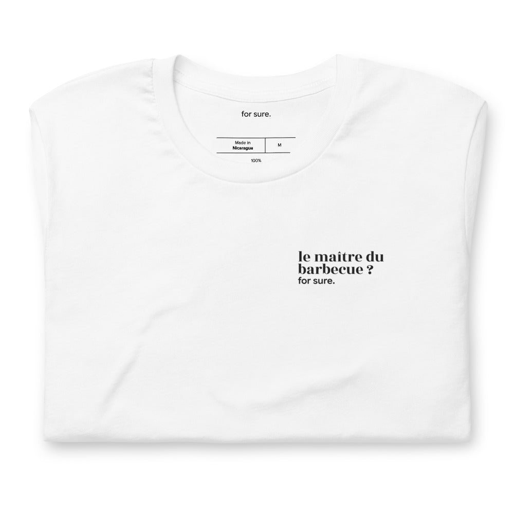 T-shirt blanc « le maître du barbecue ? for sure. », plié