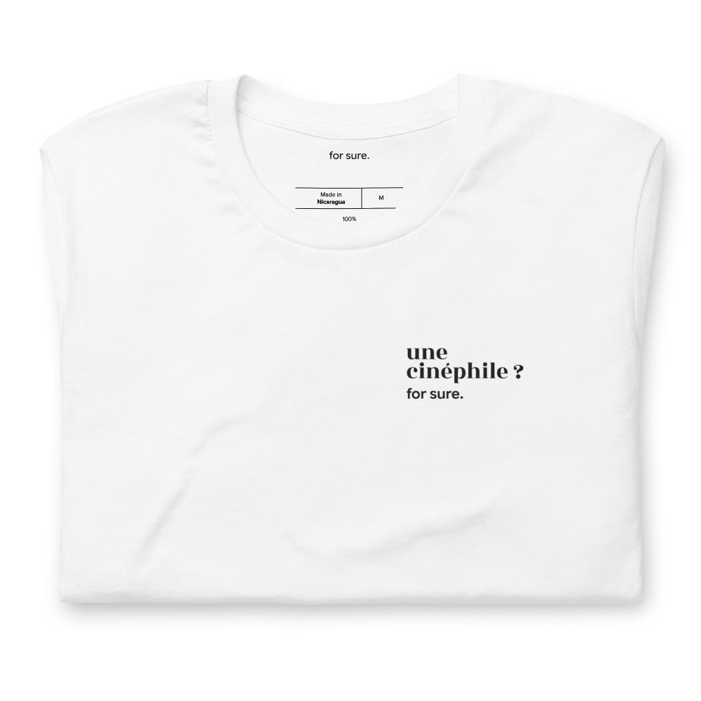 T-shirt blanc « une cinéphile ? for sure. », plié
