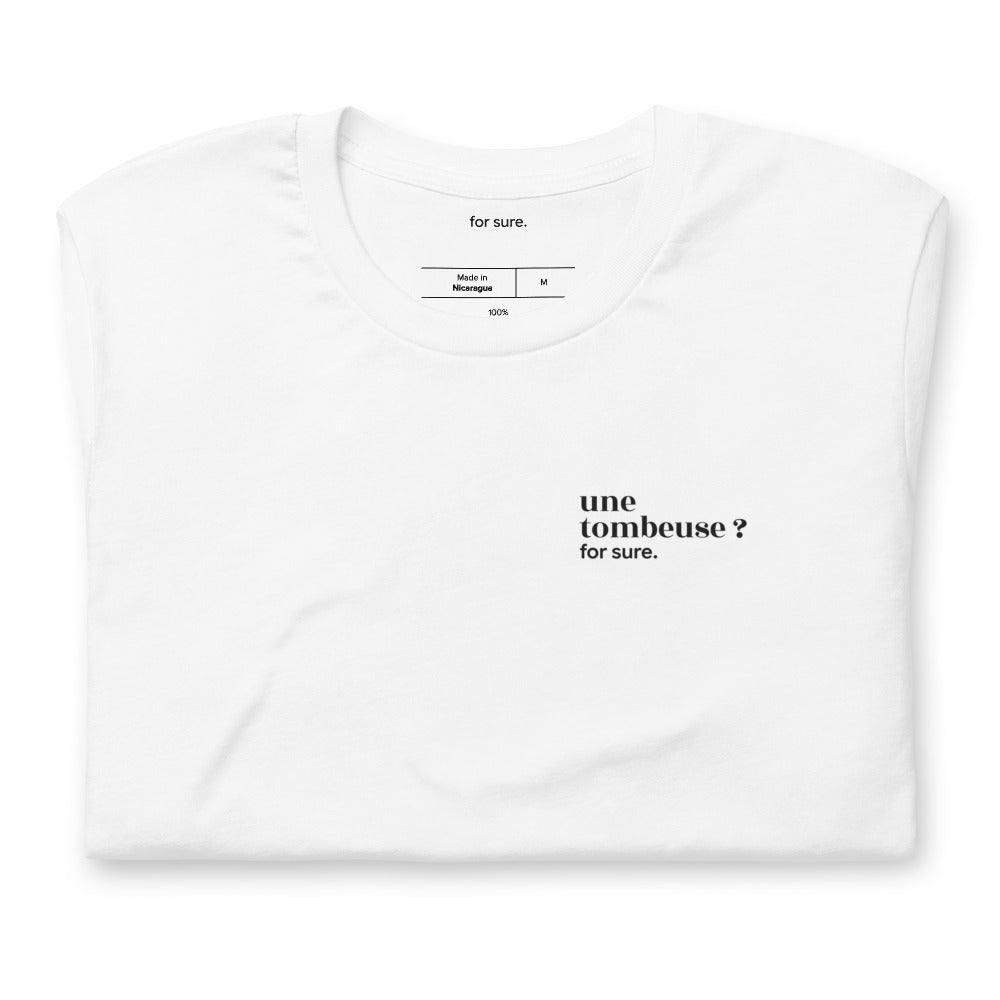 T-shirt blanc « une tombeuse ? for sure. », plié