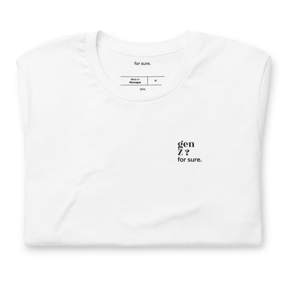 T-shirt blanc « gen Z ? for sure. », plié