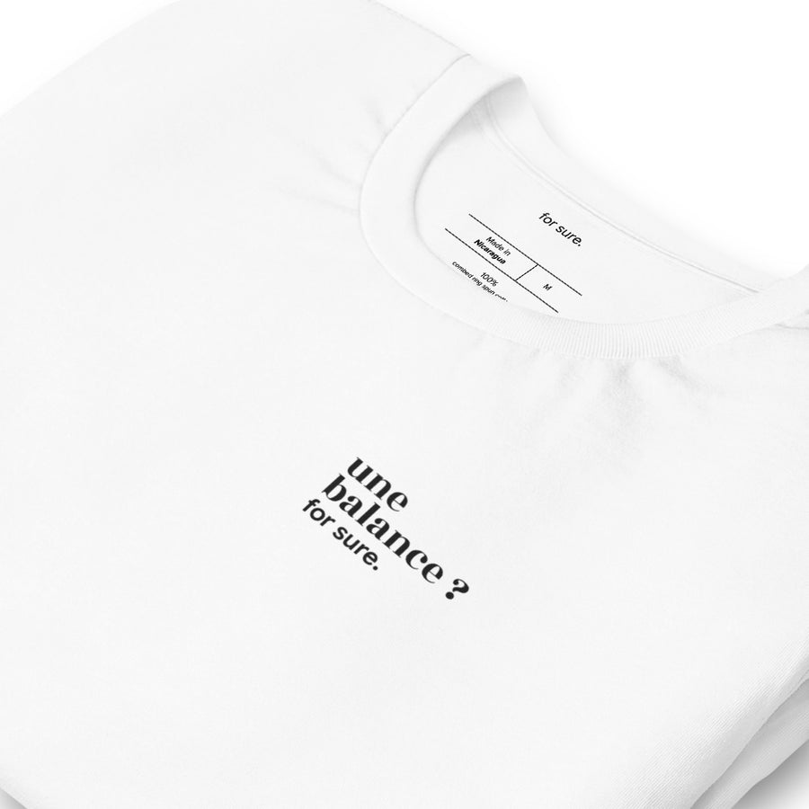 T-shirt blanc « une balance ? for sure. », vue en biais