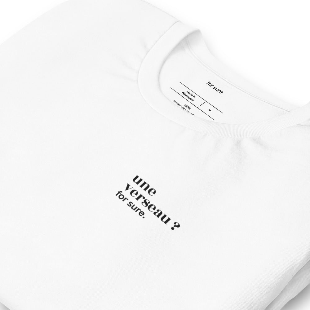 T-shirt blanc « une verseau ? for sure. », vue en biais