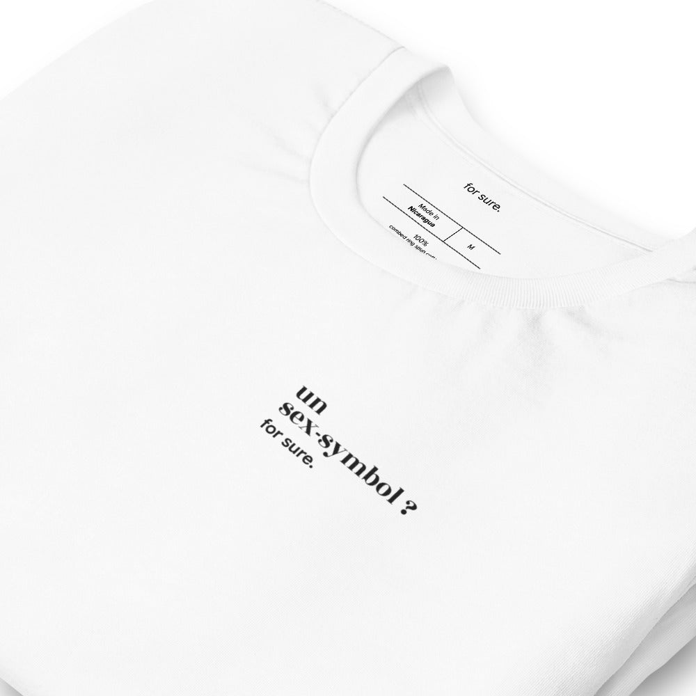 T-shirt blanc « un sex-symbol ? for sure. », vue en biais