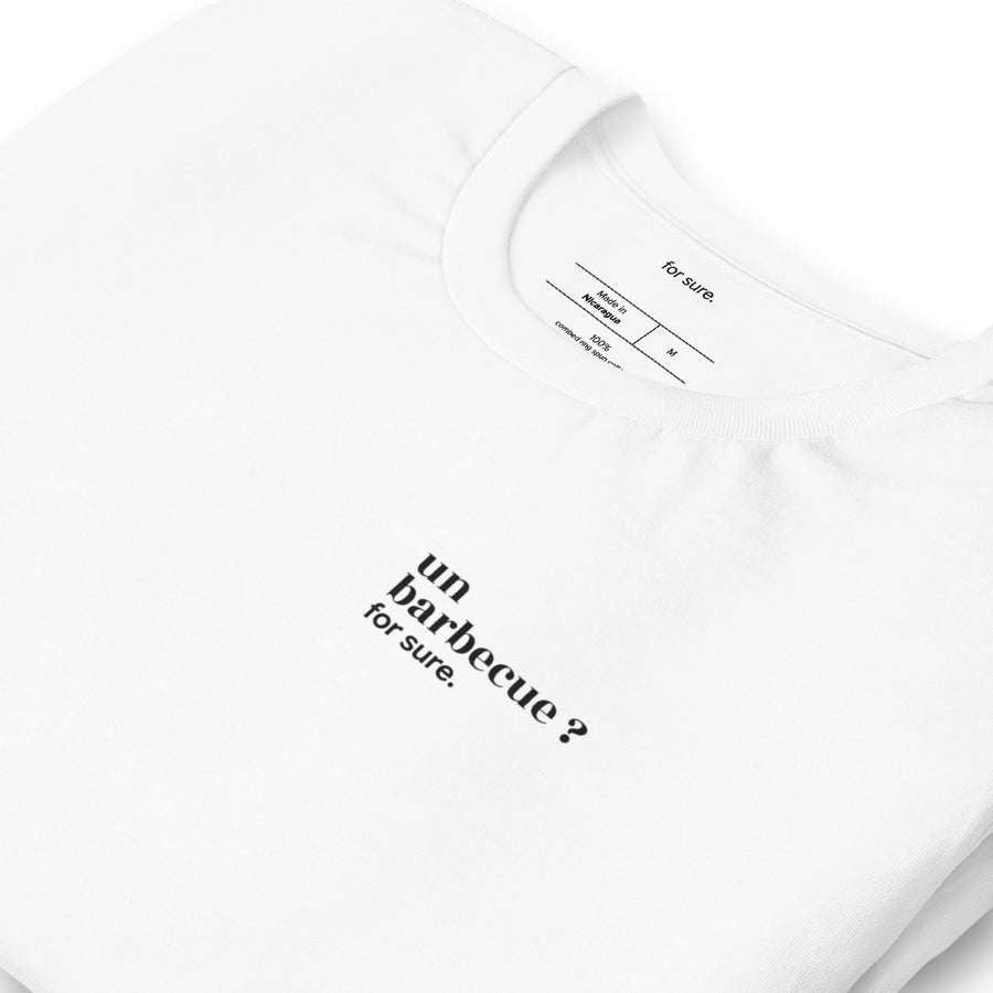 T-shirt blanc « un barbecue ? for sure. », vue en biais